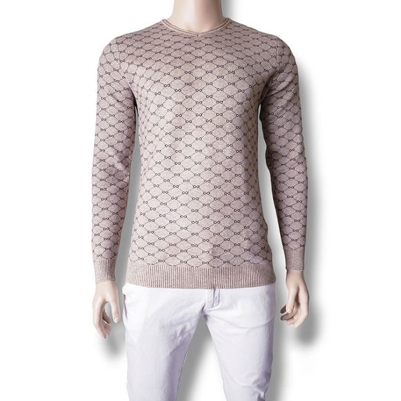 Pavini Beige & Black Infinity Small Print Monogram V-Neck Sweater - Picture 8 of 8